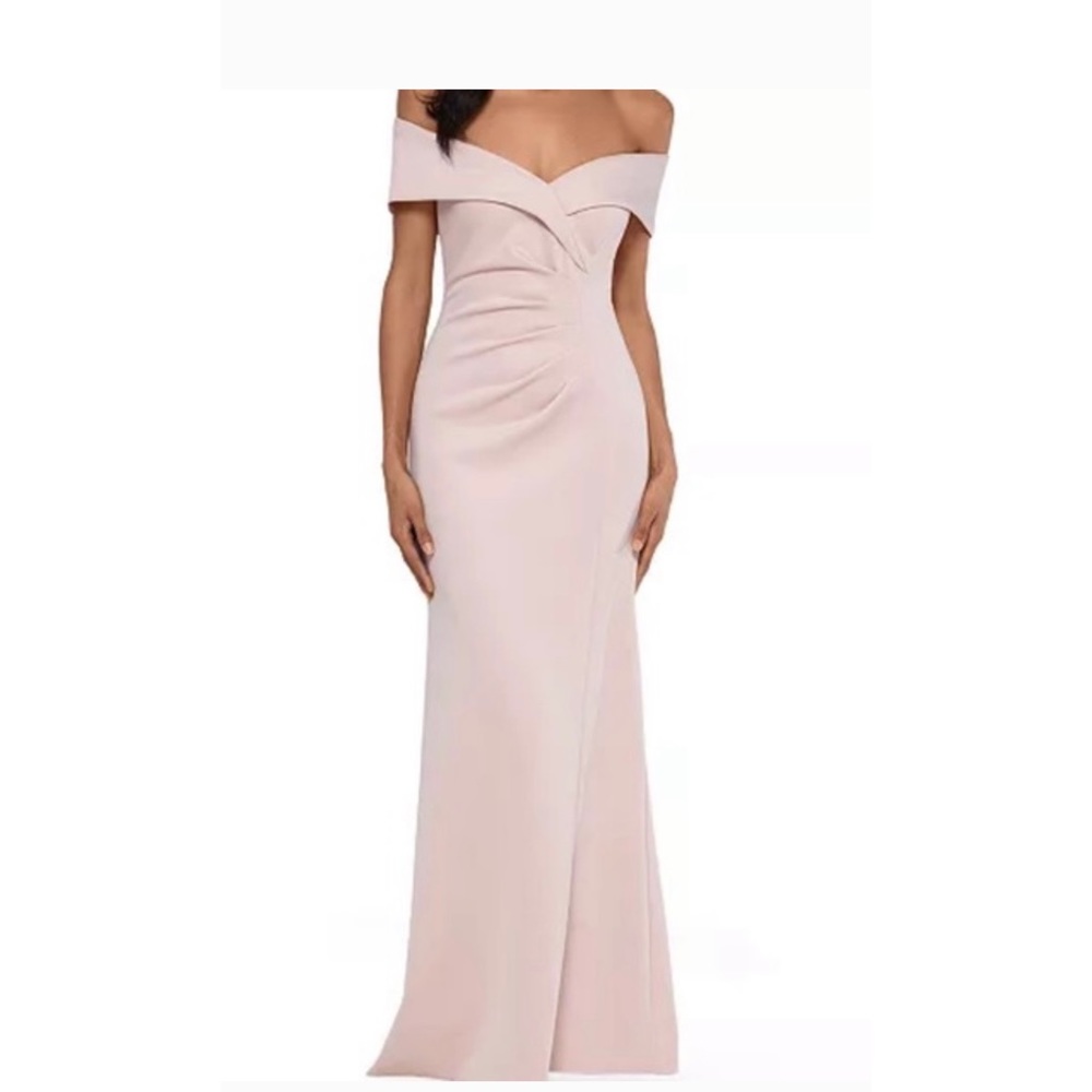 Camille La Vie Satin Side Gather Off the Shoulder Dress Sz 10